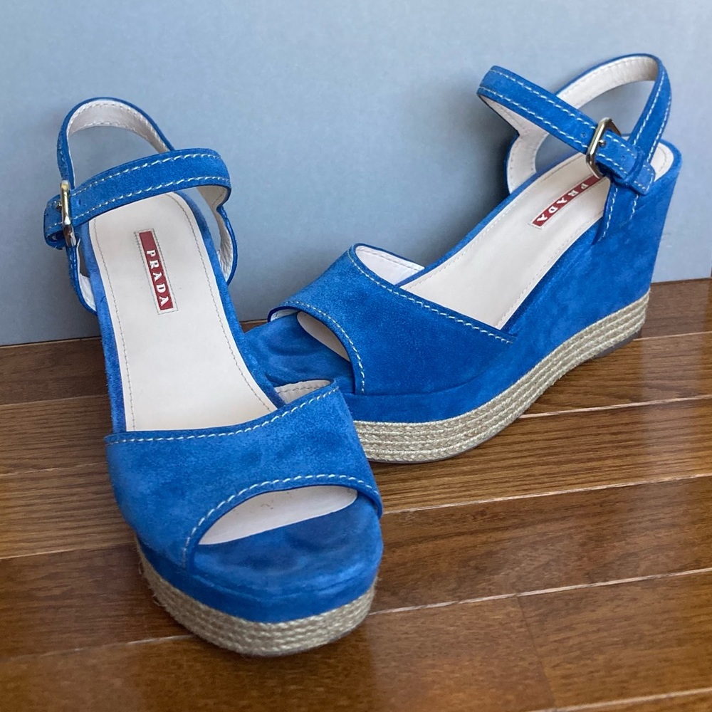 Prada Blue Suede Espadrille Sandals 3XZ170 Size 9 | 40